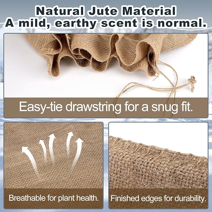 ANPHSIN Burlap Plant Covers Freeze Protection for Patio Winterizing - 40"×47" Large Winter Frost Protector with Drawstring, Reusable Tree Freeze Blanket for Garden Bushes