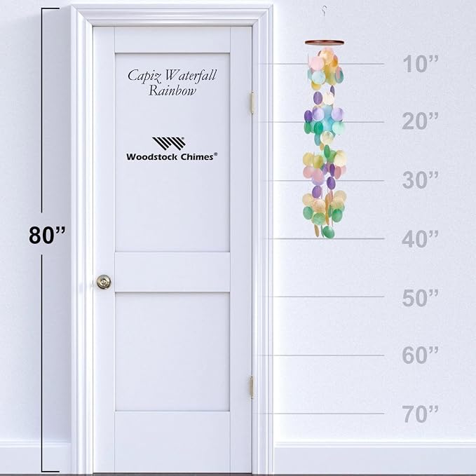 Woodstock Chimes Asli Arts Collection, Capiz Waterfall, 40'' Rainbow Capiz Wind Chimes for Outdoor, Patio, Home or Garden Décor (CWR)