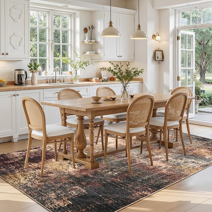 Toneed Washable 5x7 Area Rug with Non-Slip Backing for Living Room | Abstract Modern Rugs, Soft Low Pile Carpet for Bedroom Kitchen Dining Room Nursery Indoor Floor Home Decor, Dark Earthy Tone