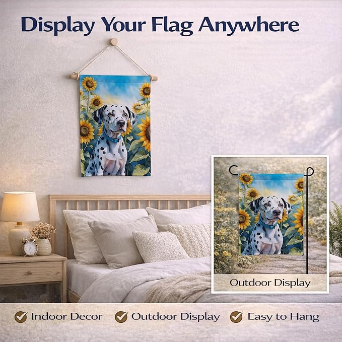 Caroline's Treasures DAC6067GF Dalmatian in Sunflowers Garden Flag Mailbox Flag Decorative Yard Flag Banner Outside Patio Artwork Yard Flower Beds, Garden Size, Multicolor