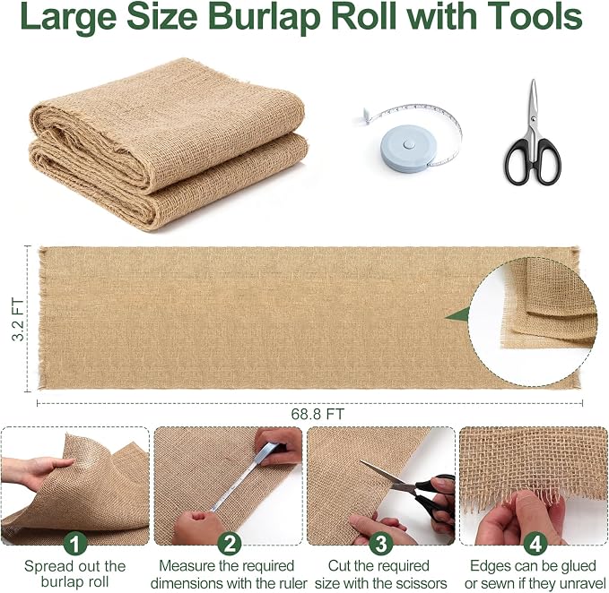 PJT 70ft x 40in Natural Burlap Plant Covers Freeze Protection, Winter Cold-Proof Burlap Fabric Tree Wrap Roll, Gardening Frost Plant Blankets for Outdoor Bushes Trees Plants