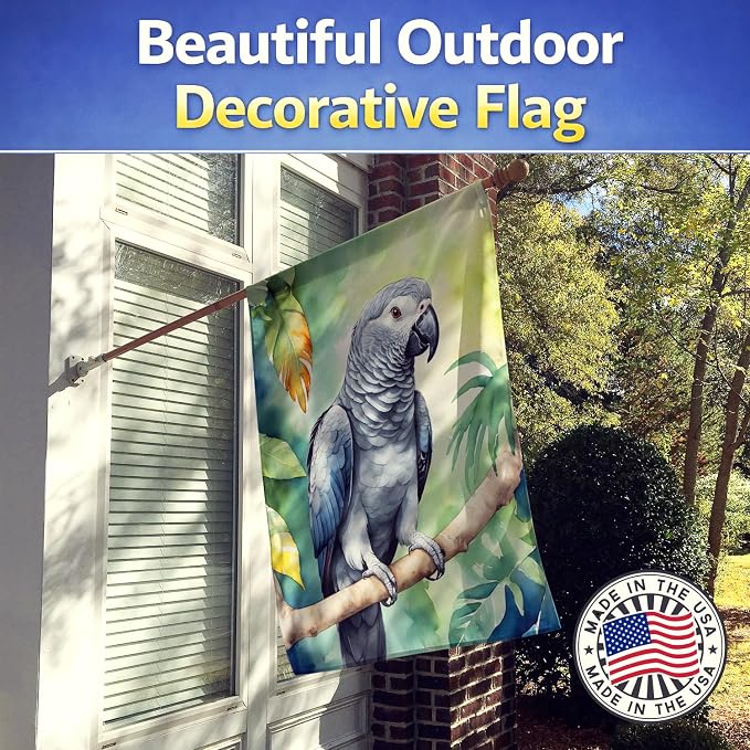 Caroline's Treasures African Grey Parrot House Flag Large Porch Sleeve Pole Decorative Outside Yard Banner Artwork Wall Hanging, Polyester, House Size, Multicolor