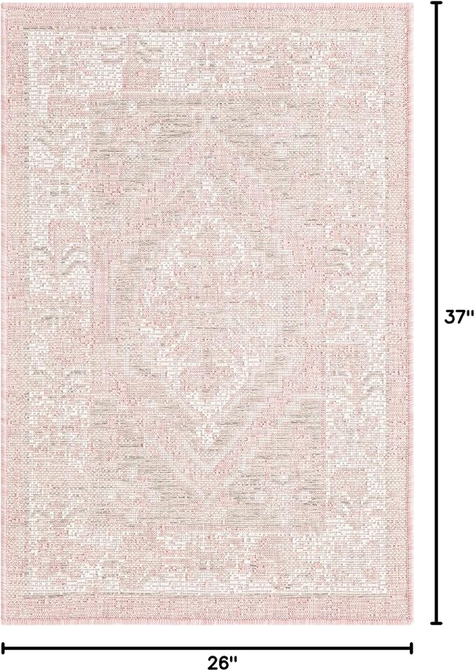 Unique Loom Outdoor Traditional Collection Area Rug - Valeria (2' 2" x 3' 1" Rectangle, Pink/ Ivory)