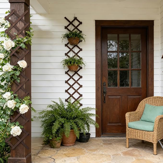 Expandable Wooden Lattice Panels Outdoor Garden Fence Trellis for Climbing Plants Roses Vines Cucumbers Weather Resistant Decorative Wood Privacy Fence (4, 13''x 68'')