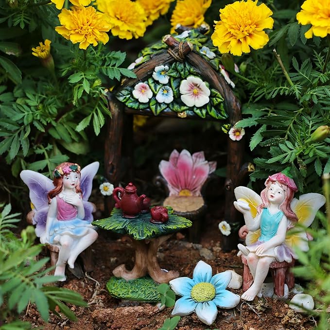 BangBangDa Miniature Fairy Garden Decoration Set - Mini Fairy Figurines Houses Accessories Yard Patio Decor Girl Boy Birthday Gifts Indoor Outdoor Flower Succulent Garden Kit 23PCS