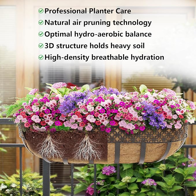 DUNCHATY Trough Coco Liners for Planters 24 Inch - 2 Pack Natural Coconut Fiber Liner Replacement for Window Box Hanging Basket Garden Wall Flower Pot Inserts Eco-Friendly Coir
