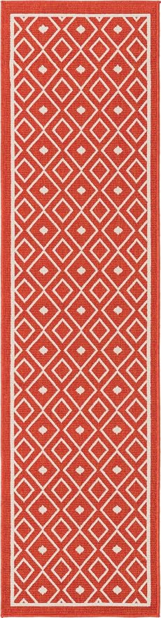 Unique Loom Outdoor Trellis Collection Area Rug - Kafes (2' x 8' Runner, Rust Red/ Ivory)
