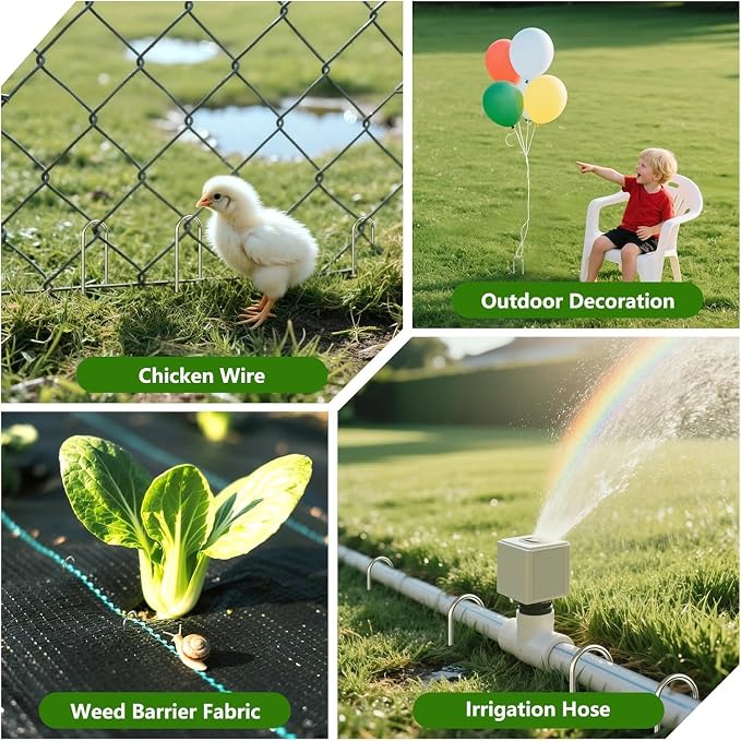 AAGUT 4 Inch Landscape Stakes 150 Pack Garden Drip Irrigation Tubing Stakes Heavy Duty 14 Gauge Galvanized Ground Staples Lawn U Hooks for Soaker Hose, Chicken Wire, Chain Link Fence, Dog Fence
