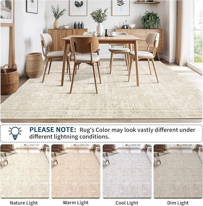 Garvee Washable 8x10 Rug for Living Room Modern Solid Neutral Rug Beige | Soft Non Slip Rugs for Bedroom, Low Pile Neutral Rug, Stain Resistant Foldable Carpet for Playroom Dorm, Farmhouse Rugs