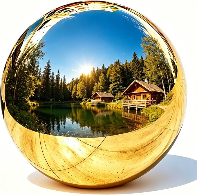 4 Inch/100mm 304 Stainless Steel Hollow Ball Smooth Gazing Mirror Ball for Decorating Home and Garden(Gold)
