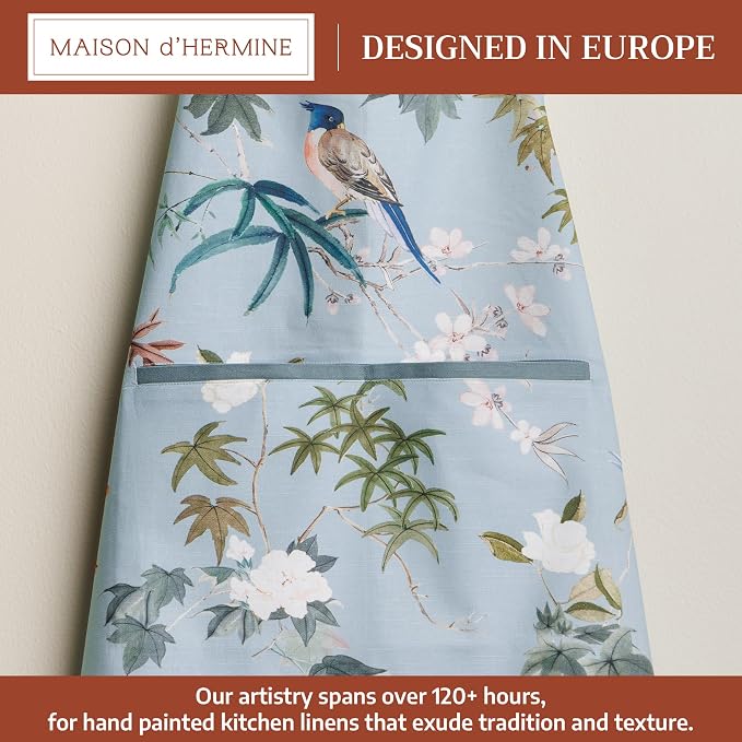 Maison d' Hermine Aprons for women with Pocket 100% Cotton (27.50"x31.50") | Adjustable Neck Strap & long ties Apron Men Chef Wedding Cooking Gardening Server Maid