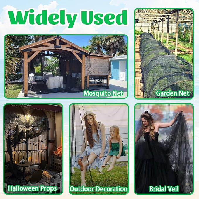 60x10Ft Mosquito Netting,Fly Insect Bird Net Garden Mesh Screen Barrier for Patio,Balcon,Porch,Gazebo,Canopy,Camping,Umbrella,Protecting Vegetables Fruits Plants(Black)