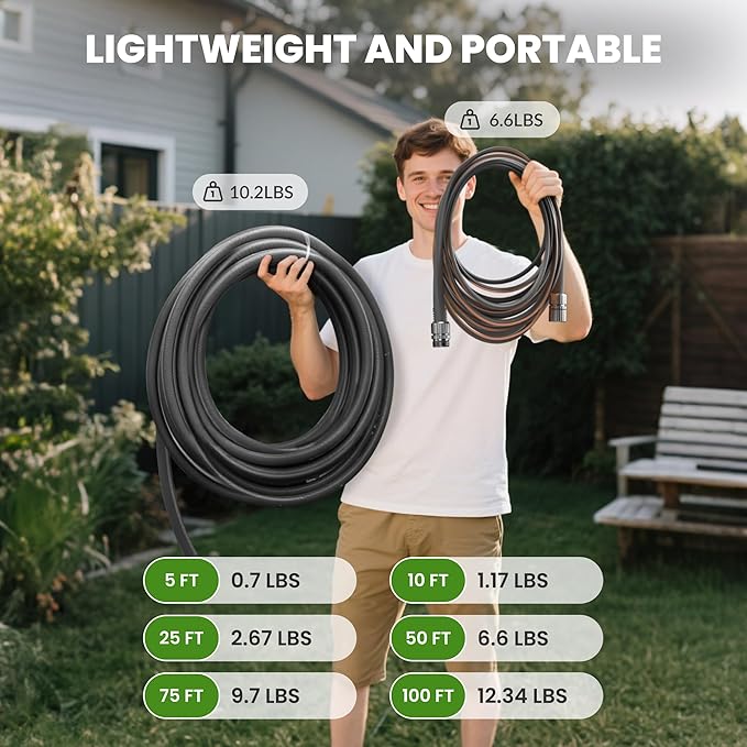 Giraffe Tools 5FT Garden Hose, 5/8" Lightweight Lay Flat Water Hose, No-Kink, Flexible Gardening Hose with Male to Female Aluminum Fitting, Customizable-Length Hose Pipe for Yard