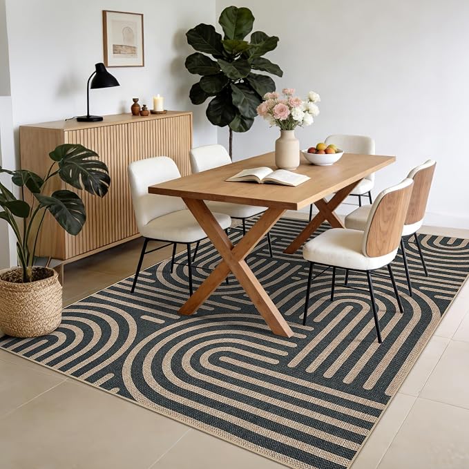 Garvee 8x10 Modern Abstract Washable Rugs for Living Room Bedroom Rug | Black Rainbow Area Rug Stain Resistant Easy Cleaning Throw Rugs Low Pile Floor Cover for Nursery Dining Room Apartment