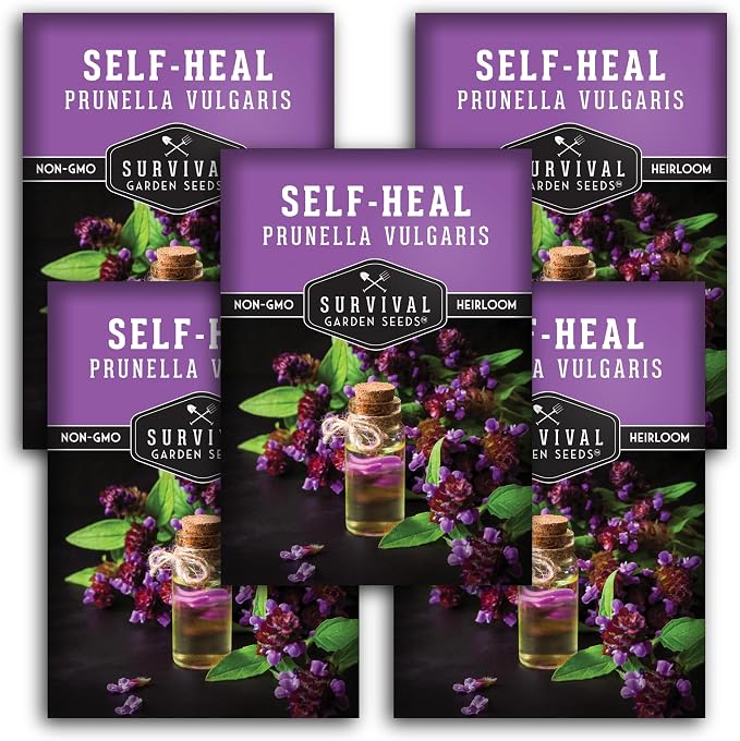Self-Heal Seeds for Planting - Prunella Vulgaris (All-Heal, Selfheal) Hardy Perennial Ground Cover & Pollinator Wildflower, Non-GMO Heirloom Herb - Survival Garden Seeds (5 Packs)