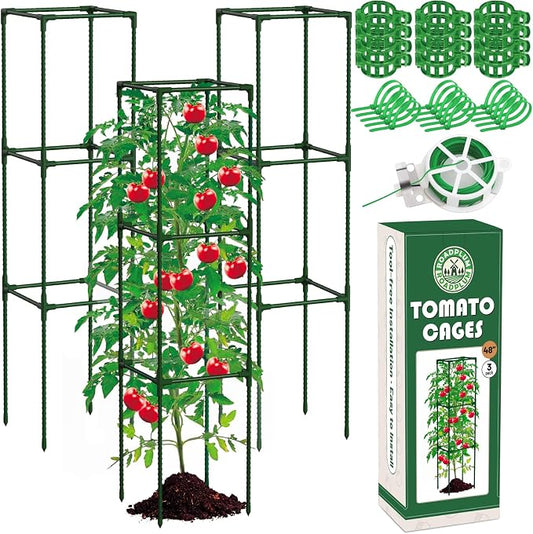 ROADPLUM 3 Pack 48" Tomato Cages for Garden, Plastic Coated Steel Pipe Heavy Duty Adjustable Tomato Stakes Trellis Plant Cages for Vegetable, Fruit, Flower, Rose Vine Climbing Plants