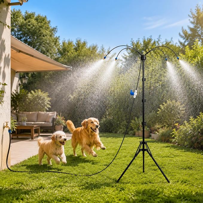 Standing Misters for Outside Patio, Portable Misting System with 5.3Ft Adjustable Height, 26Ft Water Hose and Stable Tripod Base for Backyard Pool Garden Cooling