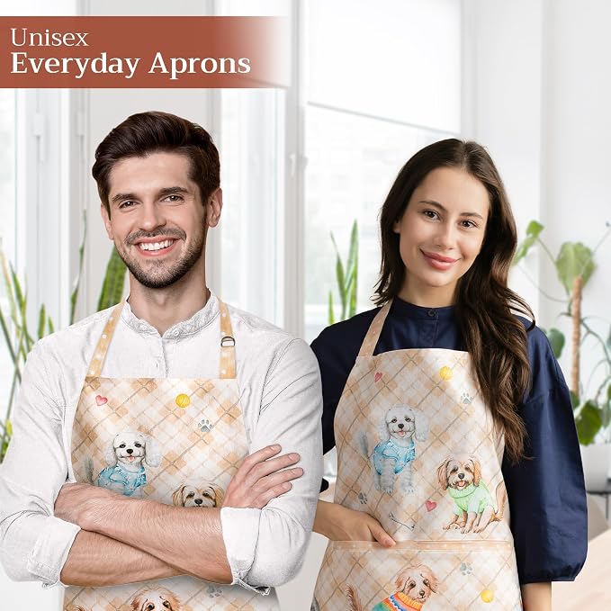 Maison d' Hermine Aprons for women with Pocket 100% Cotton (27.50"x31.50") | Adjustable Neck Strap & long ties Apron Men Chef Wedding Cooking Gardening Server Maid