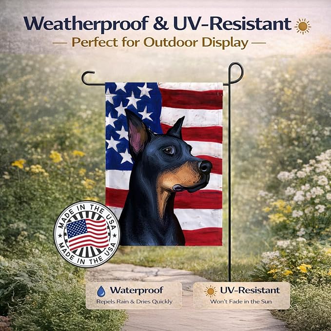 Caroline's Treasures CK6504GF Doberman Pinscher Dog American Flag Garden Flag Mailbox Flag Decorative Yard Flag Banner Outside Patio Artwork Yard Flower Beds, Garden Size, Multicolor