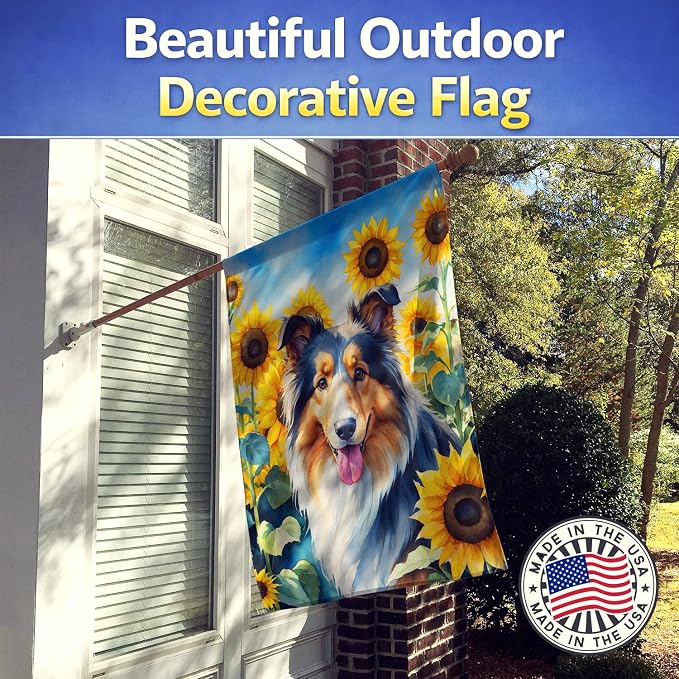 Caroline's Treasures DAC6061CHF Collie in Sunflowers House Flag Large Porch Sleeve Pole Decorative Outside Yard Banner Artwork Wall Hanging, Polyester, House Size, Multicolor