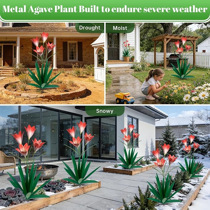 TOMBABY 32.28 Inch Metal Agave Plant Outdoor Decoration Lily Mexican Yard Art Garden Gift Home Decor Hand Painted Metal Agave Garden Yard Statue (1pc, Green)