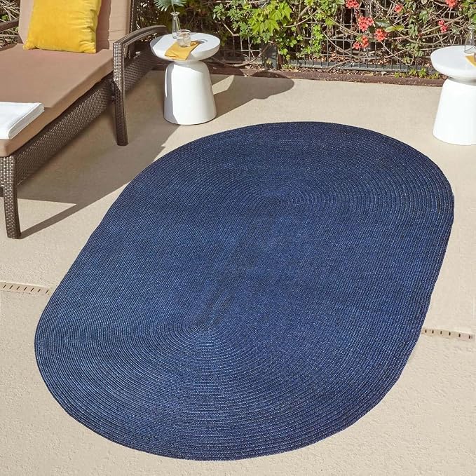 Superior Jute Oval Indoor Area Rug, Denim Blue
