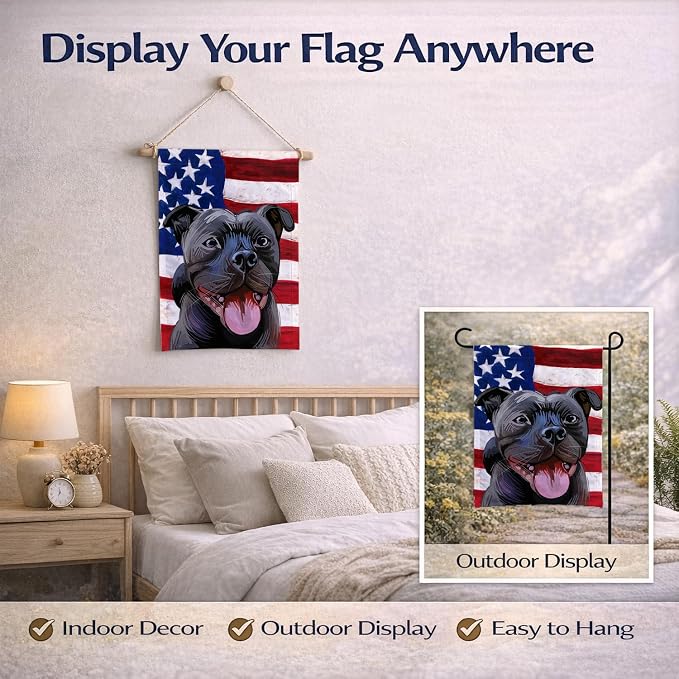 Caroline's Treasures CK6724GF Staffordshire Bull Terrier American Flag Garden Flag Mailbox Flag Decorative Yard Flag Banner Outside Patio Artwork Yard Flower Beds, Garden Size, Multicolor