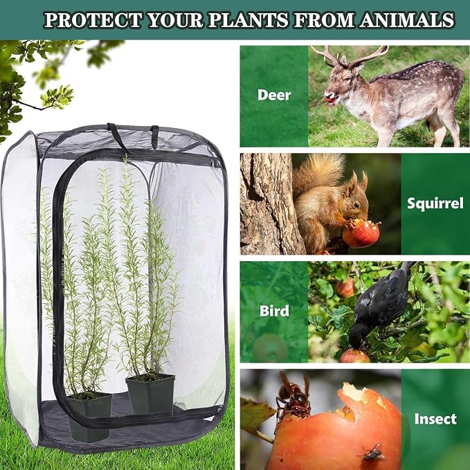 Mesh Plant Enclosure Pop-Up Cage Plant Protection Tent, 24”x 24”x 36” Mesh Plant Cover Grow Tent Plant Cover for Fruit, Vegetables, Pests, Bird and Pest Protection Guard for Flowers and Herbs