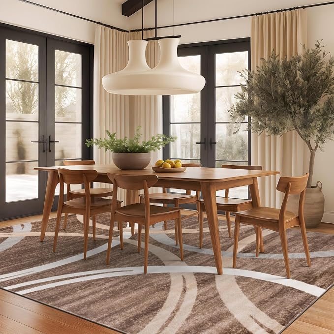 Rugshop Wavy Circles Modern Fade-Resistant Area Rug Brown 12' x 15' | High Traffic,Fade Resistant, Living Room, Bedroom, Dining Room, Large Areas,Basement,Open Spaces,Kitchen,Oversized Area Rug