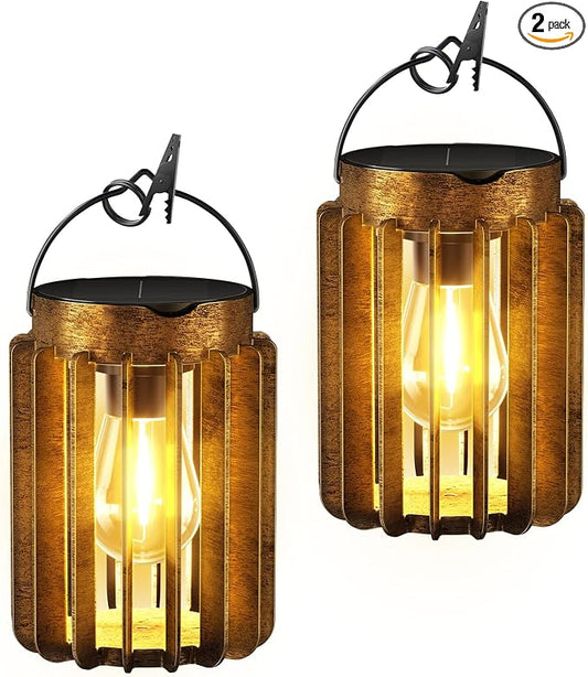 Ahaorigin Solar Lanterns Outdoor Waterproof, Brighter Up to 12 Hrs Outdoor Hanging Solar Lights, Outside Hanging Lanterns for Garden Porch Patio Yard Decor, Gifts for Women Mom Father 2 Pack