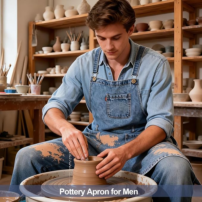 Denim Chef Apron for Women with Pockets, Jean Waitress Server Kitchen Apron for Men Cooking Gardening Painting