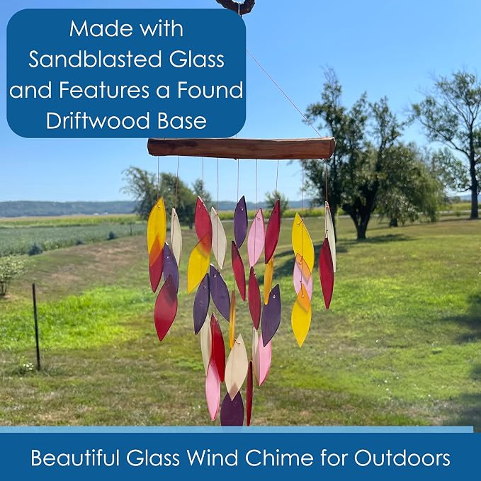 Blue Handworks Fiesta Waterfall Glass Wind Chime | Handcrafted Waterfall Glass Wind Chime in Rich Crimson, Eggplant Purple, Blush Pink, Burgundy and Golden Amber