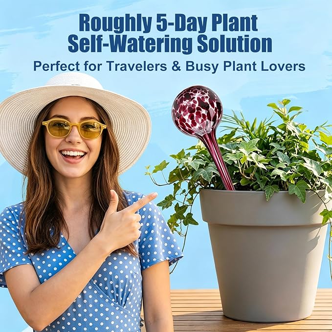 Plant Watering Globes, 6pcs Automatic Glass Watering Bulbs, Decorative Garden Watering Glass drip Ball with 6 Tags