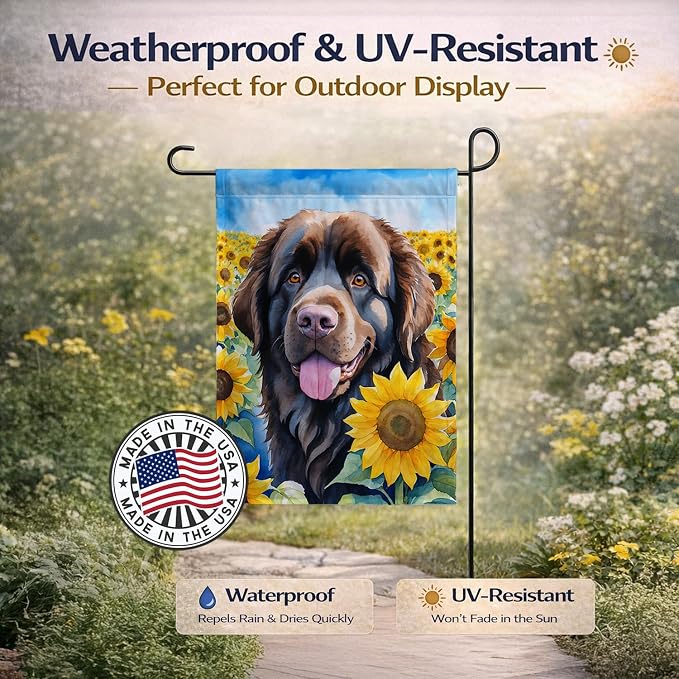 Caroline's Treasures DAC6124GF Newfoundland in Sunflowers Garden Flag Mailbox Flag Decorative Yard Flag Banner Outside Patio Artwork Yard Flower Beds, Garden Size, Multicolor