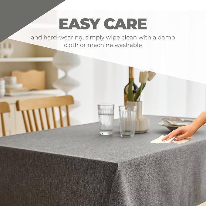 Decorelia Faux Linen Waterproof Tablecloth,Dark Grey,144" x 60" (Rectangular)