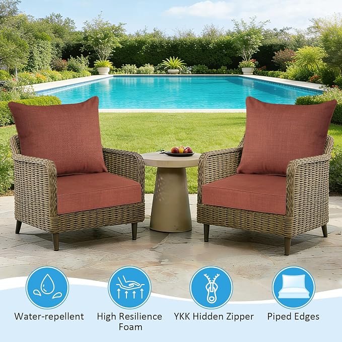 Outdoor Deep Seat & Back Cushion Set (2-Pack), 24 x 24 Inch Water Repellent and Fade Resistant Patio Furniture with Removable Cover for Outside Sofa Couch, Terra Cotta