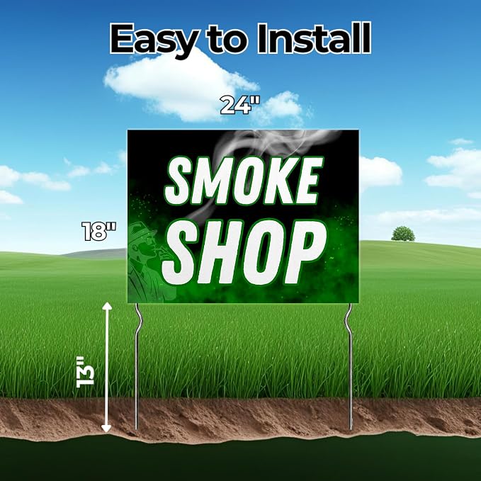 Smoke Shhop Yard Sign by DC | 24"x18" Double Sided Conv. Store Garden Sign with 13” Metal Stakes | Outdoor Signs Waterproof for Lawn, Patio, Sidewalk & House | Set of 2 | Made in USA