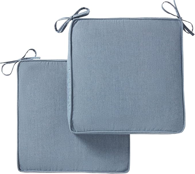 Indoor/Outdoor Chair Pads in Sunbrella Fabric – 17''x17'' Patio Seat Cushions with Foam Insert, Removable Reversible Cover & Ties for Patio Dining Chairs – Set of 2 or 4, Spectrum Denim
