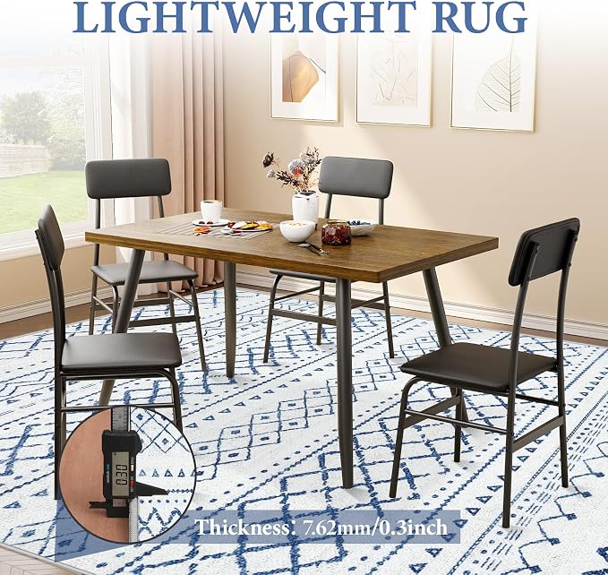 Area Rug for Living Room 6x9: Large Washable Boho Moroccan Rugs Geometric Neutral Rug, Non-Slip Foldable Morden Farmhouse Indoor Floor Carpet for Bedroom Dining Table Home(Blue,6'X9')