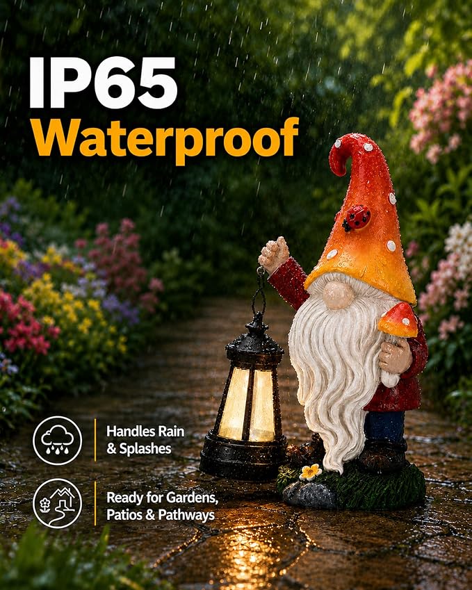 Solar Mushroom Gnome Garden Decor: Outdoor Sculpture with Lantern | IP65 Weatherproof for Yard Balcony Porch Lawn Birthday Gifts for Mom Women Grandma