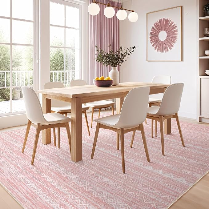 Nakagishi Boho 5x8 Area Rug Living Room Rugs Machine Washable Pink | Soft, Pet & Kid Friendly, Carpet for Living Room/Bedroom/Office/Kitchen/Nursery, Daily Home Decor Stain Resistant Moroccan