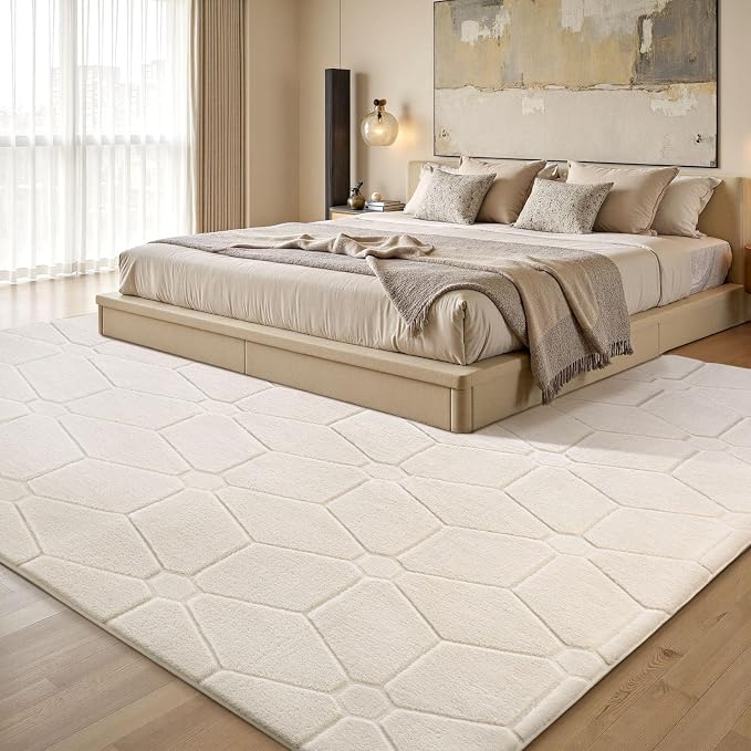 Sour Lemon 8x10 Area Rugs for Living Room Bedroom, Large Carpet White Rug | Washable, Geometric Alfombra Para Salas Modernas, Non Slip Big Soft Thick Fluffy Plush, Memory foam Rug for Kids Playroom