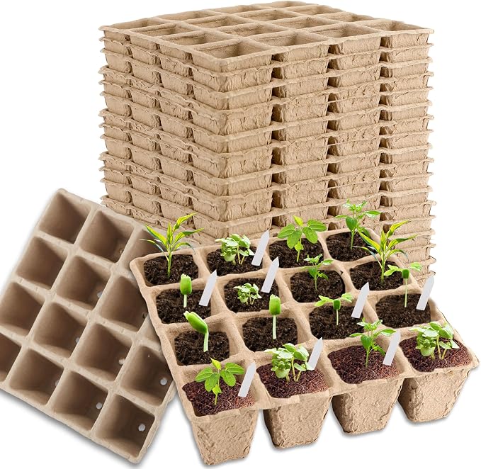 32 Packs of 512 Cells Seed Starter Trays Biodegradable Seedling Sets Organic Plant Seedling Trays with Holes Plant Starter Kit for Herb Seed Starter