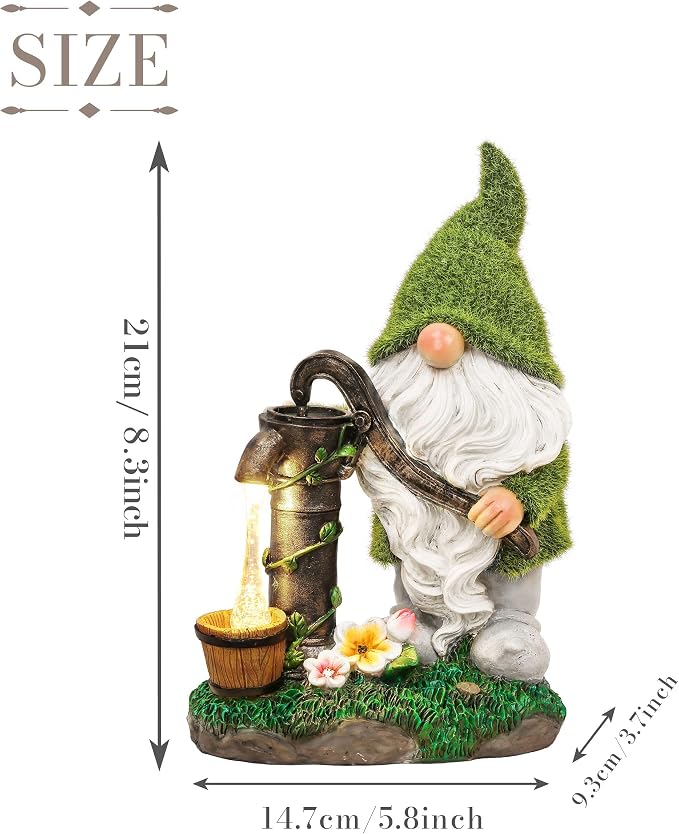 TERESA'S COLLECTIONS Garden Outdoor Decor, Garden Gnomes Decor with Solar Lights, St Patricks Decorations for Outdoor Decor, Waterproof Resin Decorations for Porch Patio, Gift for Dad and Mom, 9"