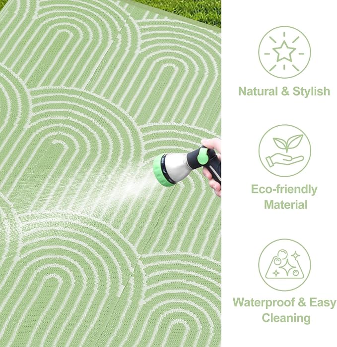 Lahome Large Outdoor Rugs for Patio 9x12,Rv Rugs for Outsides Camper Waterproof, Portable Plastic Straw Proch Carpet for Backyard Under Awning(Green,9'x12')