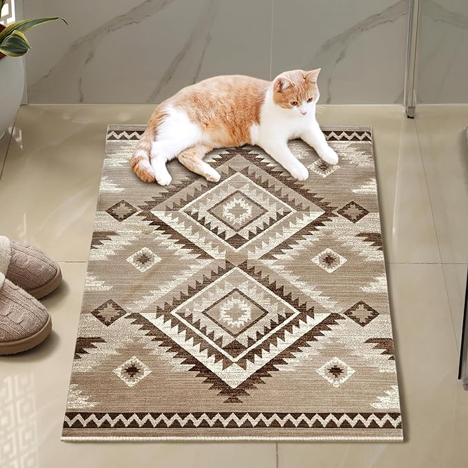 YHSF South West Native Tribal American Rug Ritz - Mocha, 2 ft x 3 ft | Native American Indian Inspired Rug - Living Room, Bedroom, Hallway, Entryway & High-Traffic Area Rugs - Washable - Soft