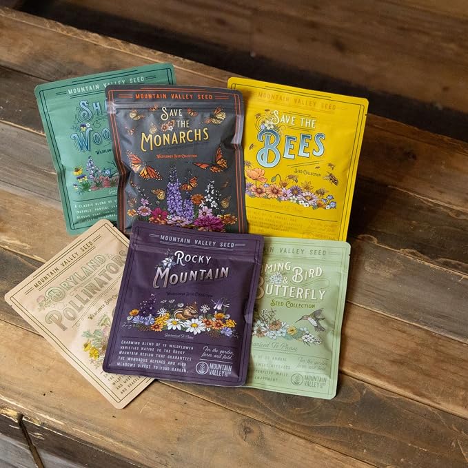 Mountain Valley Seed Co Wildflower Seeds Collection - 500,000+ Bulk Seeds | 6 Wildflower Mixes Including Hummingbird, Butterfly, Monarch, Bee, Shaded Woodland, Rocky Mountain, and Dryland Pollinators