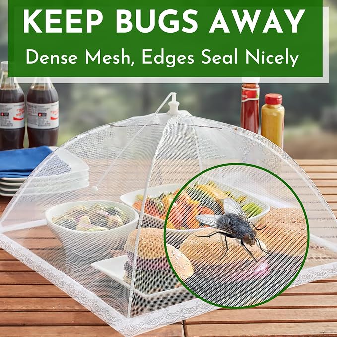 Mesh Food Covers for Outside - Upgraded 6 Pack Large 17x17 in Food Tent Food Cover Outdoors Party Collapsible Picnic Nets Umbrella Mesh Screen Pop Up Food Dome (White)