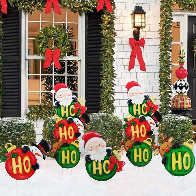 3 Pack Metal Christmas Yard Signs Decor for Multiple Stacked, Christmas Yard Stakes Ball Fall Yard Decor for Outside Garden Lawn Porch