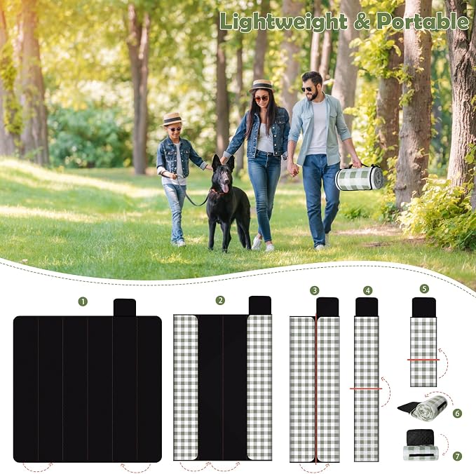 Picnic Blankets Waterproof, Extra Large Picnic Mat 79"X79", Sandproof Washable Camping Beach Blanket, Camping Accessories for Outdoor Activities, Green